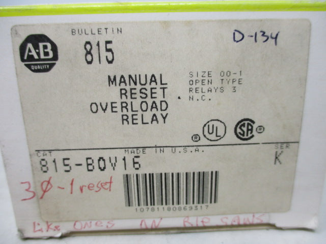 Allen Bradley via TCS 815BOV16 Ser. K NSFP (BK/YL) 815 BOV16