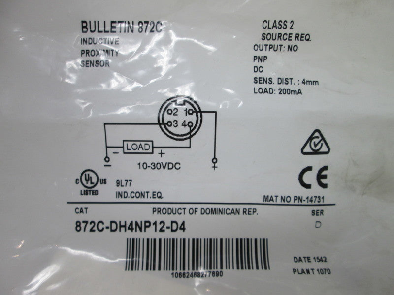 Allen Bradley via TCS 872CDH4NP12D4 Ser. D NSFP 872C DH4NP12 D4