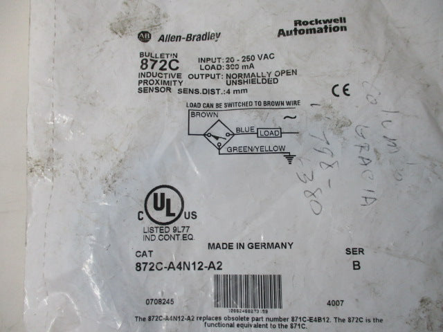 Allen Bradley via TCS 872CA4N12A2 Ser. B NSFP 872C A4N12 A2