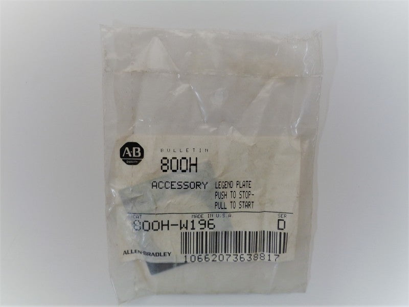 Allen Bradley via TCS 800HW196 Ser. D NSFP 800H W196