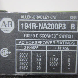 Allen Bradley via TCS 194RNA200P3 Ser. B NSNP 194R NA200P3