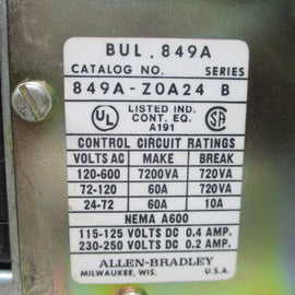 Allen Bradley via TCS 849AZOA24 Ser. B NSNP  849A ZOA24