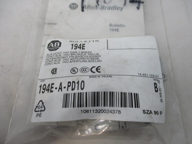 Allen Bradley via TCS 194EAPD10 Ser. B NSFP 194E A PD10