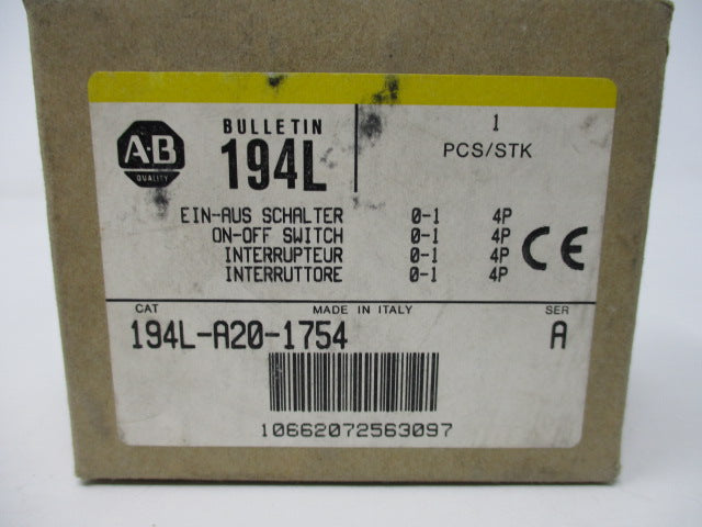 Allen Bradley via TCS 194LA201754 Ser. A NSFP (BR/YL) 194L A20 1754