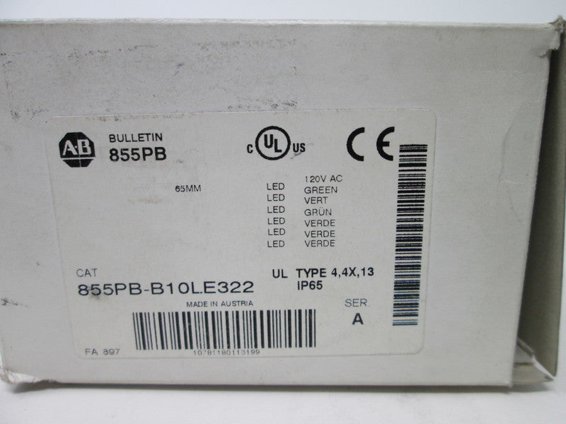 Allen Bradley via TCS 855PBB10LE322 Ser. A NSFP (WH) 855PB B10LE322