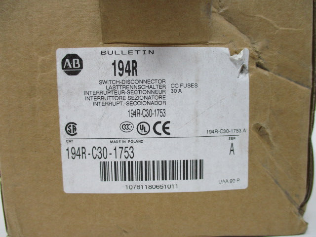 Allen Bradley via TCS 194RC301753 Ser. A NSFP (BR/WH) 194R C30 1753