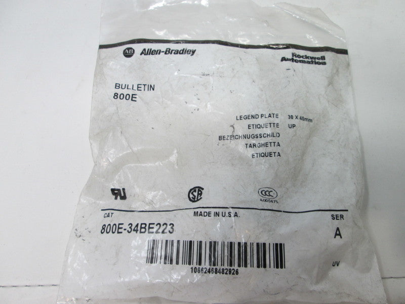 Allen Bradley via TCS 800E34BE223 Ser. A NSFP 800E 34BE223
