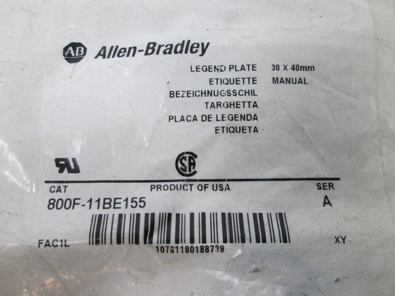 Allen Bradley via TCS 800F11BE155 Ser. A NSFP 800F 11BE155