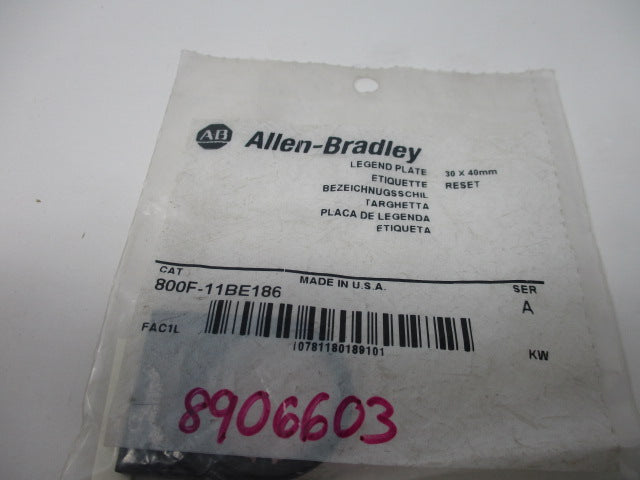 Allen Bradley via TCS 800F11BE186 Ser. A NSFP 800F 11BE186