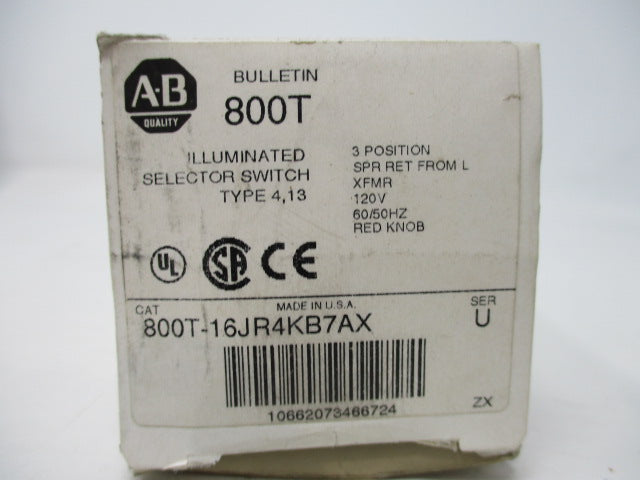 Allen Bradley via TCS 800T16JR4KB7AX Ser. U  NSFP (WH) 800T 16JR4KB7AX